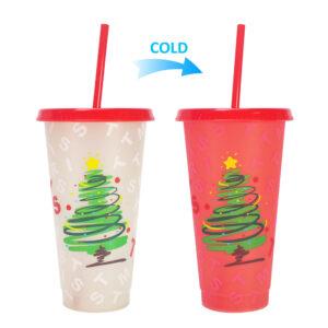 christmas cold color changing tumbler with straw