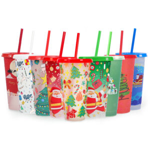 christmas cold color changing tumbler with straw