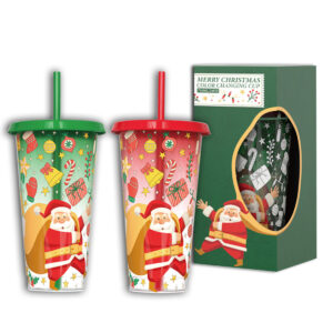 christmas cold color changing tumbler with straw
